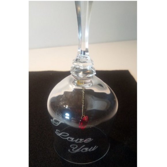 Intaglio Etched Crystal Glass Bell  -   I Love You with Red Heart Clapper - Picture 6 of 7